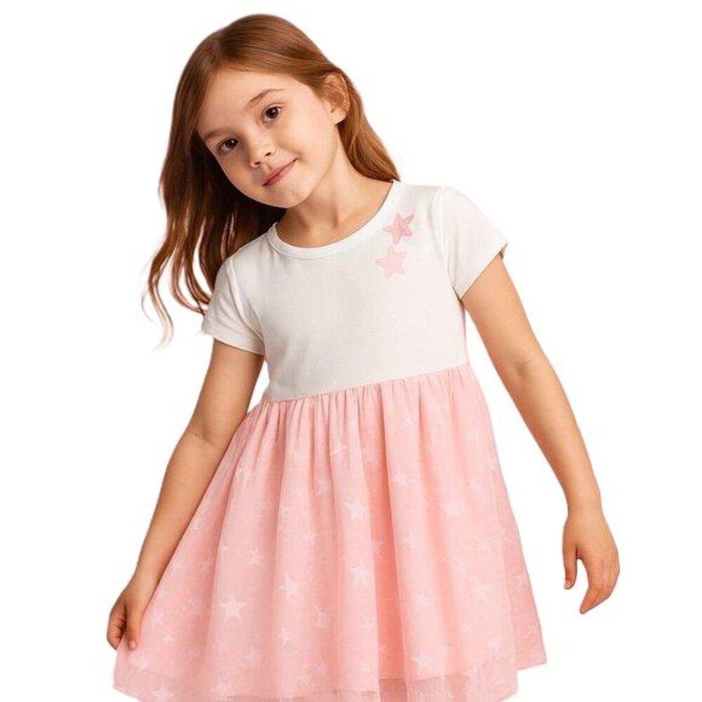wonder nation Girls  Tutu Dress Short Sleeve Crew Neck Pink White S 6 6X